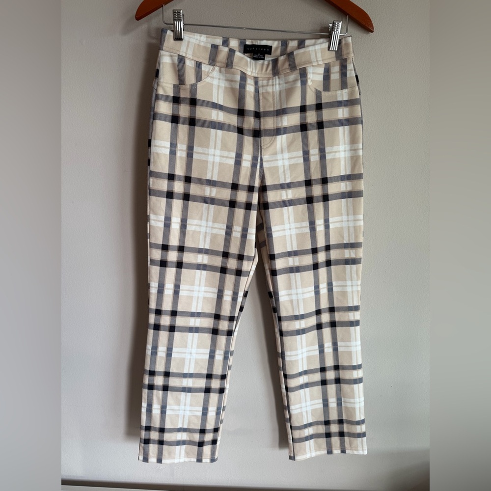 Sanctuary Cream Plaid Pants with Black Windowpane